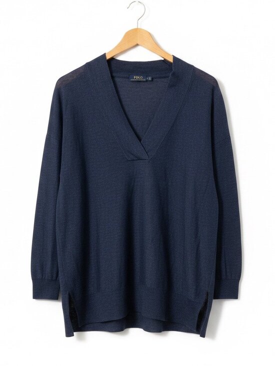 Polo Ralph Lauren Sweaters - Polo Ralph Lauren Women’s Linen Knit Sweater Top S Oversize Navy Blue V-Neck